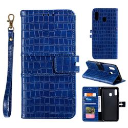 Luxury Crocodile Magnetic Leather Wallet Phone Case for Samsung Galaxy A30 - Blue