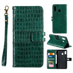 Luxury Crocodile Magnetic Leather Wallet Phone Case for Samsung Galaxy A30 - Green