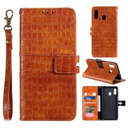 Luxury Crocodile Magnetic Leather Wallet Phone Case for Samsung Galaxy A30 - Brown