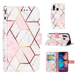Pink White Stitching Color Marble Leather Wallet Case for Samsung Galaxy A30