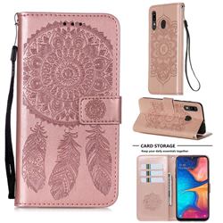 Embossing Dream Catcher Mandala Flower Leather Wallet Case for Samsung Galaxy A30 - Rose Gold