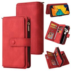 Luxury Multi-functional Zipper Wallet Leather Phone Case Cover for Samsung Galaxy A30 - Red