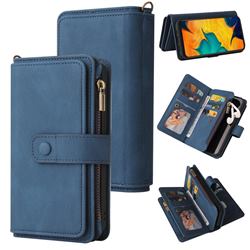 Luxury Multi-functional Zipper Wallet Leather Phone Case Cover for Samsung Galaxy A30 - Blue