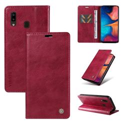 YIKATU Litchi Card Magnetic Automatic Suction Leather Flip Cover for Samsung Galaxy A30 - Wine Red