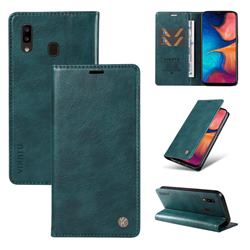 YIKATU Litchi Card Magnetic Automatic Suction Leather Flip Cover for Samsung Galaxy A30 - Dark Blue