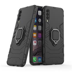 Black Panther Armor Metal Ring Grip Shockproof Dual Layer Rugged Hard Cover for Samsung Galaxy A30s - Black