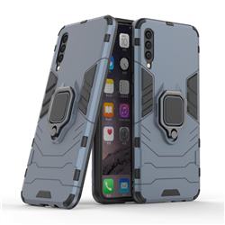 Black Panther Armor Metal Ring Grip Shockproof Dual Layer Rugged Hard Cover for Samsung Galaxy A30s - Blue