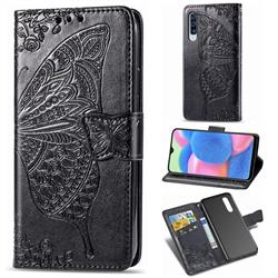 Embossing Mandala Flower Butterfly Leather Wallet Case for Samsung Galaxy A30s - Black