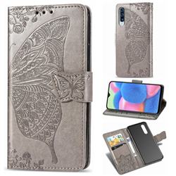 Embossing Mandala Flower Butterfly Leather Wallet Case for Samsung Galaxy A30s - Gray