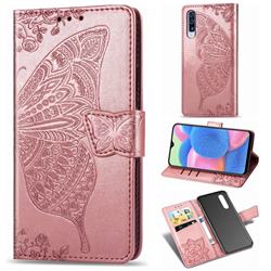 Embossing Mandala Flower Butterfly Leather Wallet Case for Samsung Galaxy A30s - Rose Gold