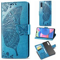 Embossing Mandala Flower Butterfly Leather Wallet Case for Samsung Galaxy A30s - Blue