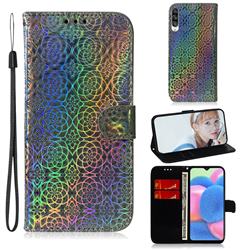 Laser Circle Shining Leather Wallet Phone Case for Samsung Galaxy A30s - Silver