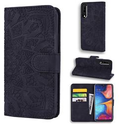 Retro Embossing Mandala Flower Leather Wallet Case for Samsung Galaxy A30s - Black