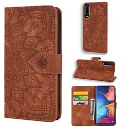 Retro Embossing Mandala Flower Leather Wallet Case for Samsung Galaxy A30s - Brown
