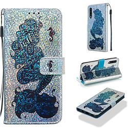 Mermaid Seahorse Sequins Painted Leather Wallet Case for Samsung Galaxy A30s