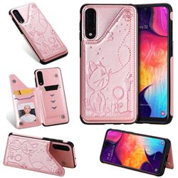 Luxury Bee and Cat Multifunction Magnetic Card Slots Stand Leather Back Cover for Samsung Galaxy A30s - Rose Gold
