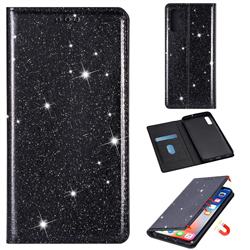 Ultra Slim Glitter Powder Magnetic Automatic Suction Leather Wallet Case for Samsung Galaxy A30s - Black