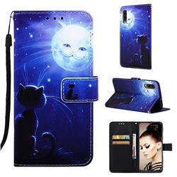 Cat and Moon Matte Leather Wallet Phone Case for Samsung Galaxy A30s