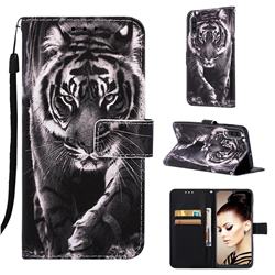 Black and White Tiger Matte Leather Wallet Phone Case for Samsung Galaxy A30s