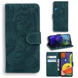 Intricate Embossing Tiger Face Leather Wallet Case for Samsung Galaxy A30s - Green
