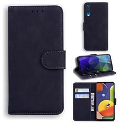 Retro Classic Skin Feel Leather Wallet Phone Case for Samsung Galaxy A30s - Black