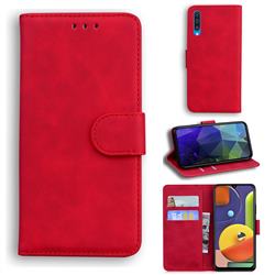 Retro Classic Skin Feel Leather Wallet Phone Case for Samsung Galaxy A30s - Red
