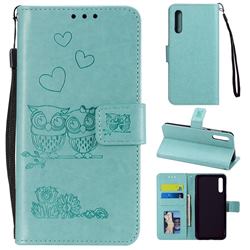 Embossing Owl Couple Flower Leather Wallet Case for Samsung Galaxy A30s - Green