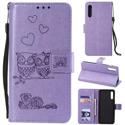 Embossing Owl Couple Flower Leather Wallet Case for Samsung Galaxy A30s - Purple