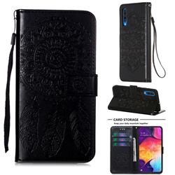 Embossing Dream Catcher Mandala Flower Leather Wallet Case for Samsung Galaxy A30s - Black