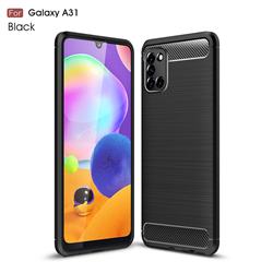 Luxury Carbon Fiber Brushed Wire Drawing Silicone TPU Back Cover for Samsung Galaxy A31 - Black