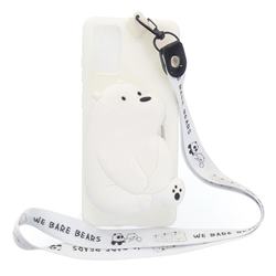 White Polar Bear Neck Lanyard Zipper Wallet Silicone Case for Samsung Galaxy A31