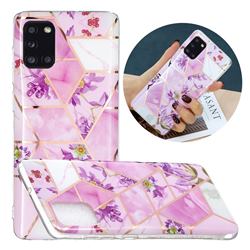 Purple Flower Painted Marble Electroplating Protective Case for Samsung Galaxy A31