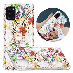 Tropical Rainforest Flower Painted Marble Electroplating Protective Case for Samsung Galaxy A31