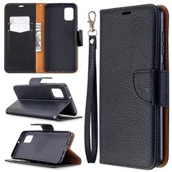 Classic Luxury Litchi Leather Phone Wallet Case for Samsung Galaxy A31 - Black