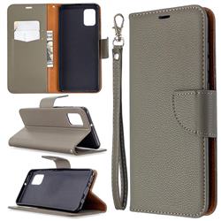 Classic Luxury Litchi Leather Phone Wallet Case for Samsung Galaxy A31 - Gray