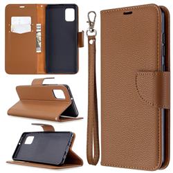 Classic Luxury Litchi Leather Phone Wallet Case for Samsung Galaxy A31 - Brown