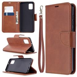Classic Sheepskin PU Leather Phone Wallet Case for Samsung Galaxy A31 - Brown