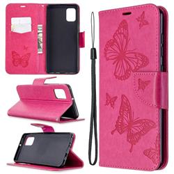 Embossing Double Butterfly Leather Wallet Case for Samsung Galaxy A31 - Red
