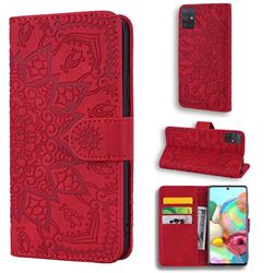 Retro Embossing Mandala Flower Leather Wallet Case for Samsung Galaxy A31 - Red