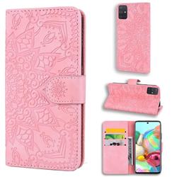Retro Embossing Mandala Flower Leather Wallet Case for Samsung Galaxy A31 - Pink