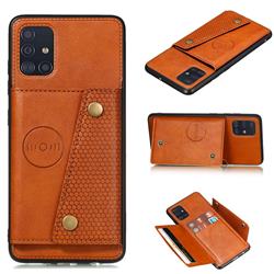 Retro Multifunction Card Slots Stand Leather Coated Phone Back Cover for Samsung Galaxy A31 - Brown
