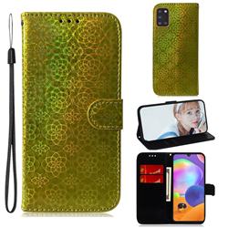 Laser Circle Shining Leather Wallet Phone Case for Samsung Galaxy A31 - Golden
