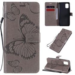 Embossing 3D Butterfly Leather Wallet Case for Samsung Galaxy A31 - Gray