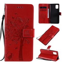 Embossing Butterfly Tree Leather Wallet Case for Samsung Galaxy A31 - Red
