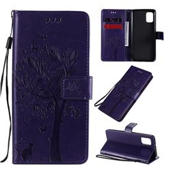 Embossing Butterfly Tree Leather Wallet Case for Samsung Galaxy A31 - Purple