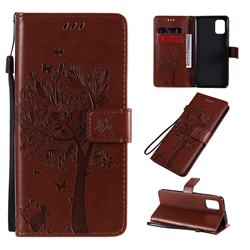 Embossing Butterfly Tree Leather Wallet Case for Samsung Galaxy A31 - Coffee