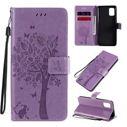 Embossing Butterfly Tree Leather Wallet Case for Samsung Galaxy A31 - Violet