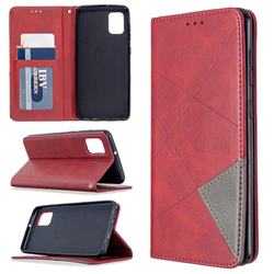 Prismatic Slim Magnetic Sucking Stitching Wallet Flip Cover for Samsung Galaxy A31 - Red