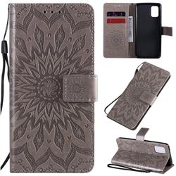 Embossing Sunflower Leather Wallet Case for Samsung Galaxy A31 - Gray