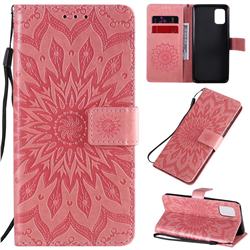 Embossing Sunflower Leather Wallet Case for Samsung Galaxy A31 - Pink